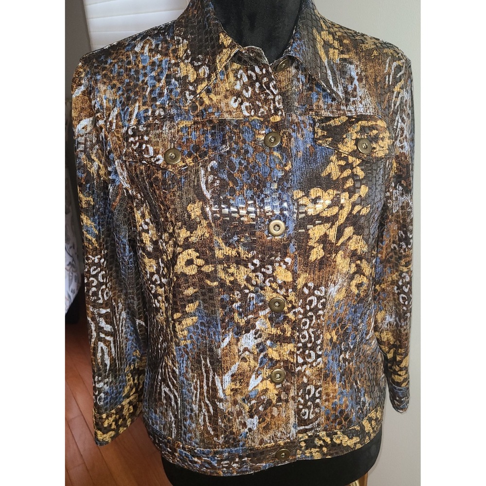 Ruby Rd. Road Women's Brown Blue Black Print Shiny Clear Disc Covered Sz 14 P